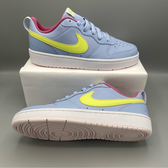 Nike Court Borough 2 Low -6.5Y Cobalt Bliss and Light Lemon Twist Women's Size 8 - Picture 13 of 14